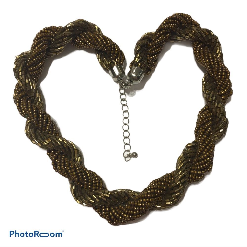 Torsade Necklace bronze seed bead bugle necklace